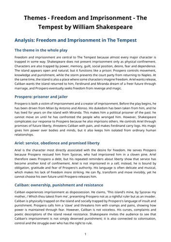 The Tempest - William Shakespeare – Freedom and Imprisonment
