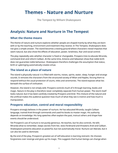 The Tempest - William Shakespeare – Nature and Nurture