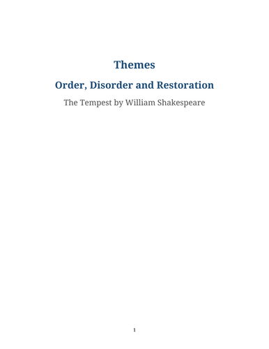 The Tempest - William Shakespeare – Order, Disorder and Restoration