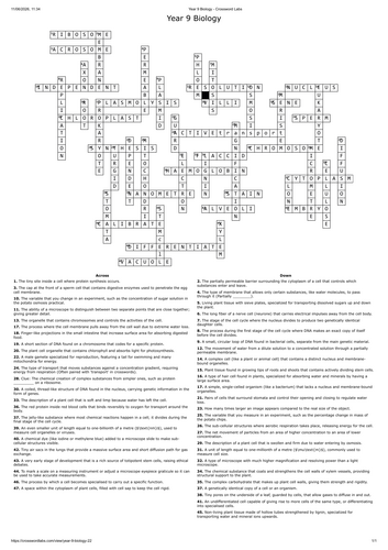 Mega Revision Crossword AQA GCSE Biology Cell Biology and Cell Transport