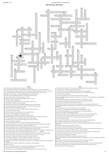Mega Revision Crossword for AQA AS Physics