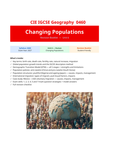 CIE New Spec IGCSE Geography Changing Populations Revision Booklet