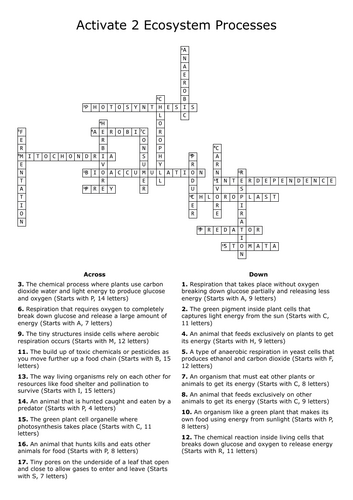 Revision Crossword Activate 2 Ecosystem Processes