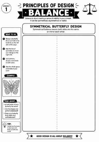 Principles of Design Worksheet 1 – Balance: Symmetrical Butterfly Design
