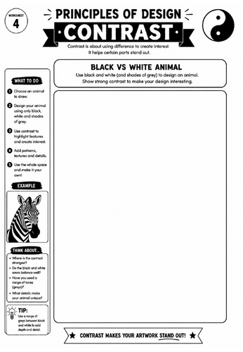 Principles of Design Worksheet 4 – Contrast: Black vs White Animal