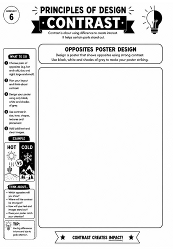 Principles of Design Worksheet 6 – Contrast: Opposites Poster Design