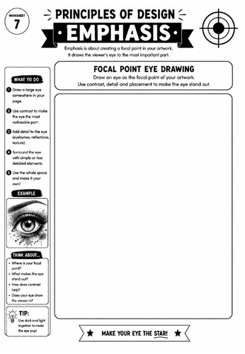 Principles of Design Worksheet 7 – Emphasis: Focal Point Eye Drawing