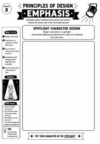 Principles of Design Worksheet 8 – Emphasis: Spotlight Character Design