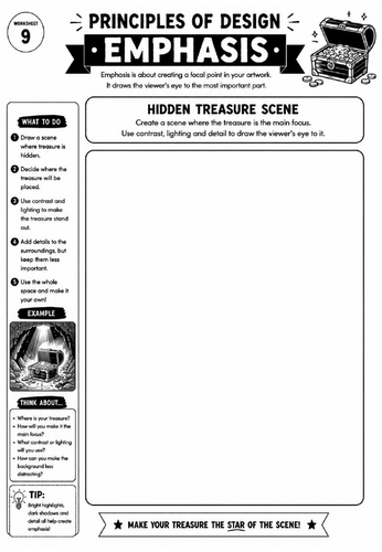 Principles of Design Worksheet 9 – Emphasis: Hidden Treasure Scene
