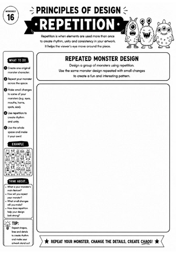Principles of Design Worksheet 16 – Repetition: Repeated Monster Design