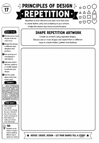 Principles of Design Worksheet 17 – Repetition: Shape Repetition Artwork