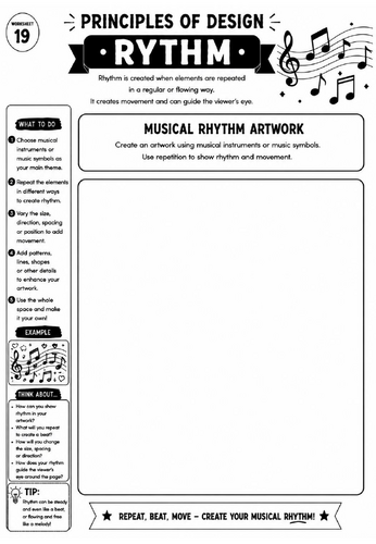 Principles of Design Worksheet 19 – Rhythm: Musical Rhythm Artwork