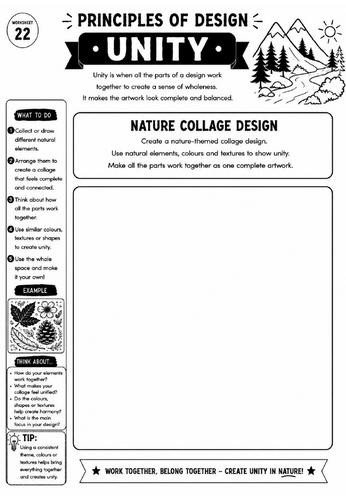 Principles of Design Worksheet 22 – Unity: Nature Collage Design