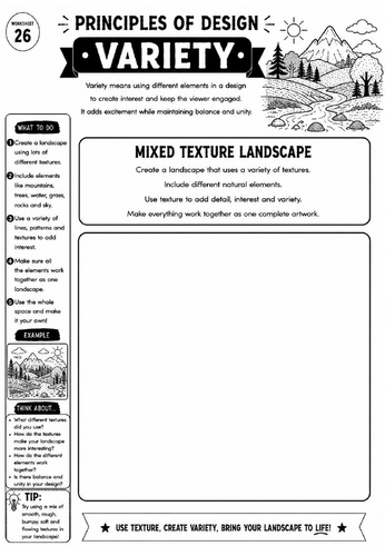 Principles of Design Worksheet 26 – Variety: Mixed Texture Landscape