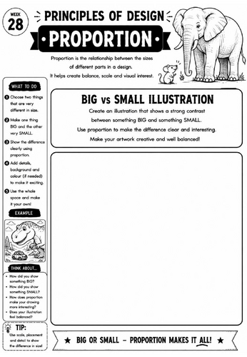 Principles of Design Worksheet 28 – Proportion: Big vs Small Illustration