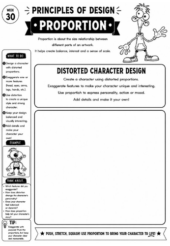 Principles of Design Worksheet 30 – Proportion: Distorted Character Design