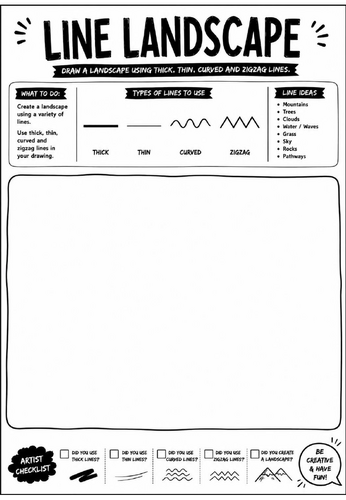 Elements of Art: Line Landscape Worksheet | KS3 Art Cover Lesson | Line Drawing Activity