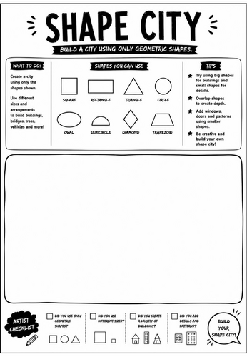 Elements of Art: Shape City Worksheet | KS3 Art Cover Lesson | Shape Drawing Activity