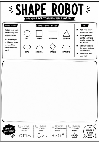 Elements of Art: Shape Robot Worksheet | KS3 Art Cover Lesson | Shape Drawing Activity