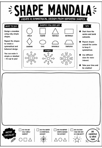 Elements of Art: Shape Mandala Worksheet | KS3 Art Cover Lesson | Shape & Symmetry Activity