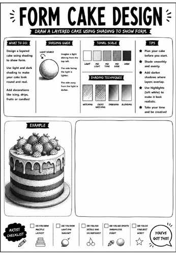 Elements of Art: Fantasy Castle Forms Worksheet | KS3 Art Cover Lesson | Form & Shading Activity