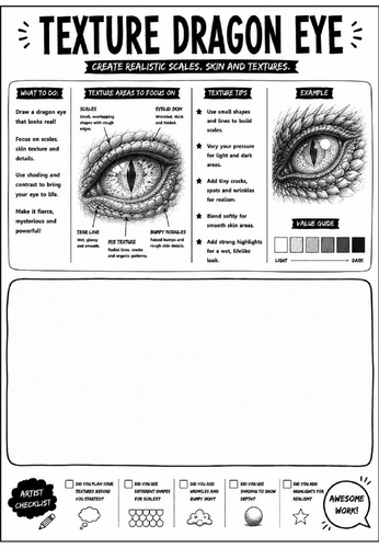 Elements of Art: Texture Dragon Eye Worksheet | KS3 Art Cover Lesson | Texture Drawing Activity