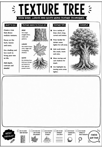Elements of Art: Texture Tree Worksheet | KS3 Art Cover Lesson | Texture Drawing Activity