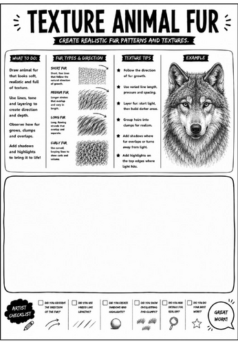 Elements of Art: Texture Animal Fur Worksheet | KS3 Art Cover Lesson | Texture Drawing Activity