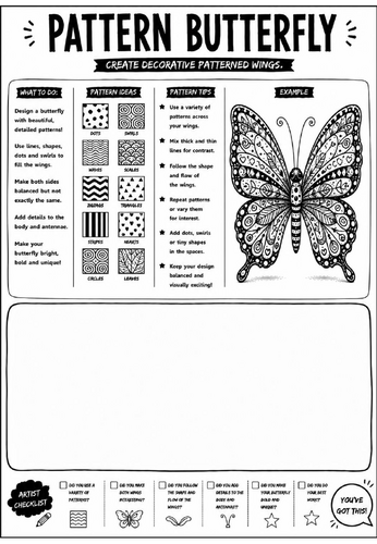 Elements of Art: Pattern Butterfly Worksheet | KS3 Art Cover Lesson | Pattern Drawing Activity