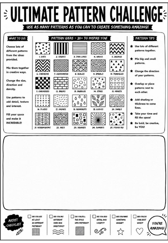 Elements of Art: Ultimate Pattern Challenge Worksheet | KS3 Art Cover Lesson | Pattern Drawing Activ