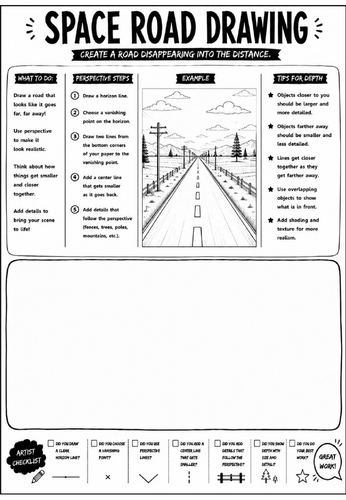 Elements of Art: Space Road Drawing Worksheet | KS3 Art Cover Lesson | Perspective Drawing Activity