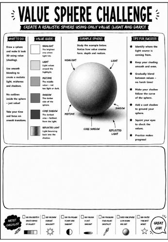 Elements of Art: Value Sphere Challenge Worksheet | KS3 Art Cover Lesson | Shading & Value Activity