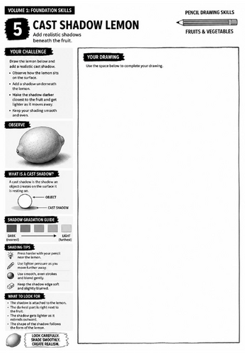 Cast Shadow Lemon Worksheet | Pencil Drawing Skills | Shading & Shadows | KS3 Art Cover Lesson