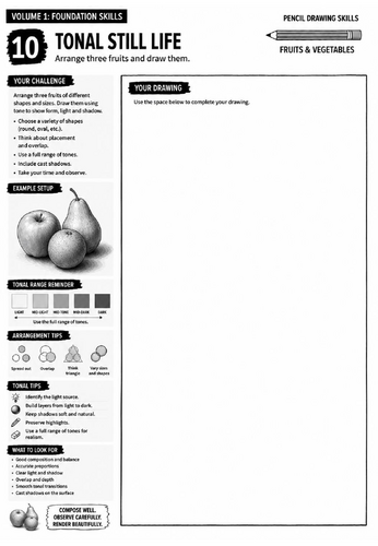 Tonal Still Life Worksheet | Pencil Drawing Skills | Observation & Shading Practice | KS3 Art Cover
