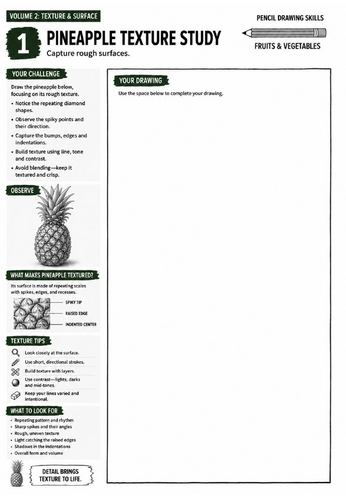 Pineapple Texture Study Worksheet | Pencil Drawing Skills | Texture & Surface Drawing | KS3 Art Cove