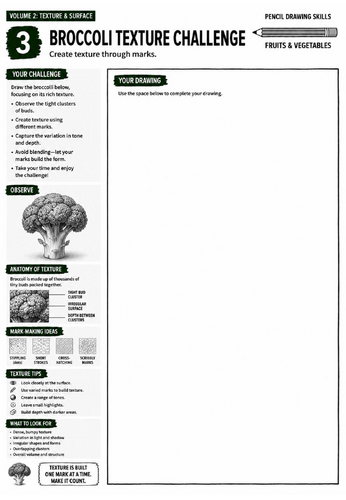 Broccoli Texture Challenge Worksheet | Pencil Drawing Skills | Texture & Mark Making | KS3 Art Cover