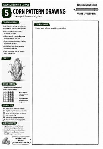 Corn Pattern Drawing Worksheet | Pencil Drawing Skills | Pattern, Rhythm & Texture Drawing | KS3 Art