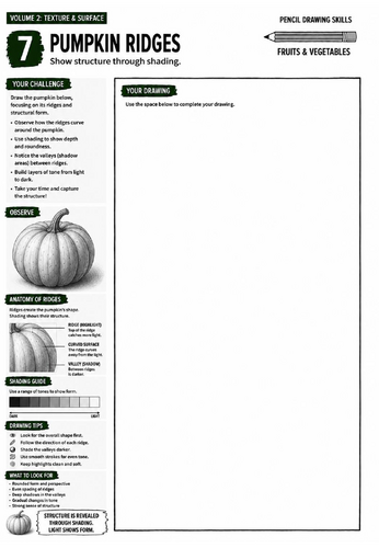 Pumpkin Ridges Worksheet | Pencil Drawing Skills | Form, Structure & Shading | KS3 Art Cover Lesson