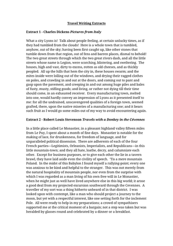 Travel Writing Extracts Worksheet (Dickens and Stevenson)