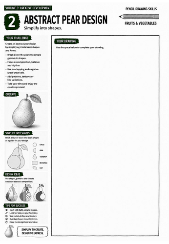 Abstract Pear Design Worksheet | Pencil Drawing Skills | Creative Development | KS3 Art Cover Lesson