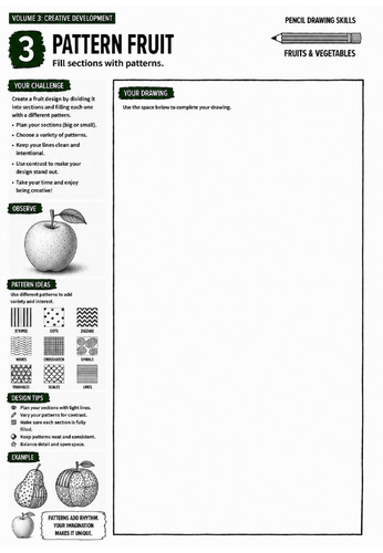 Pattern Fruit Worksheet | Pencil Drawing Skills | Creative Development & Pattern Design | KS3 Art Co