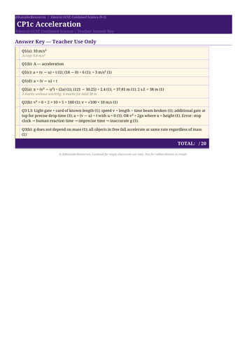 CP1c Acceleration | Edexcel GCSE Combined Science Physics Topic Mastery Pack