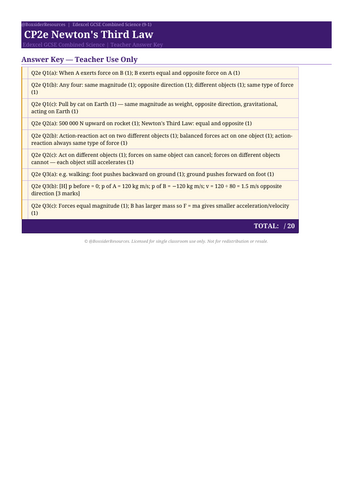 CP2e Newton's Third Law | Edexcel GCSE Combined Science Physics Topic Mastery Pack