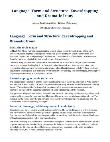 Much Ado About Nothing - William Shakespeare – Eavesdropping and Dramatic Irony