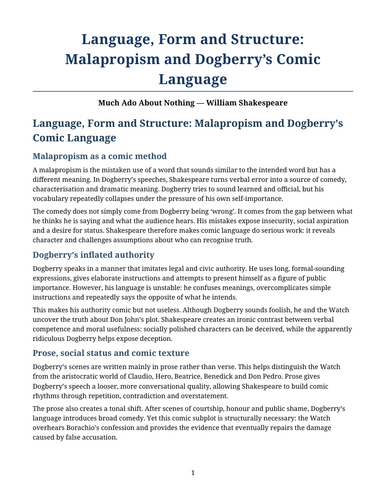 Much Ado About Nothing - William Shakespeare – Malapropism
