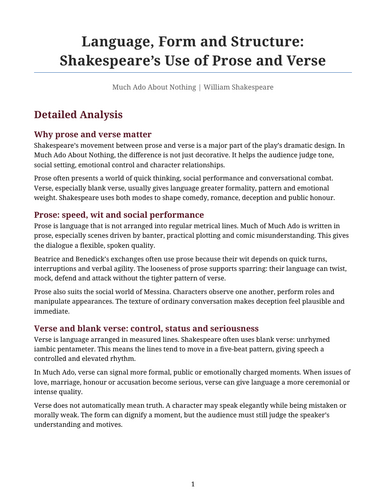 Much Ado About Nothing - William Shakespeare – Shakespeare’s Use of Prose and Verse