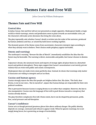 Julius Caesar - William Shakespeare – Fate and Free Will
