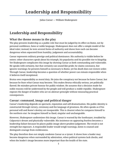 Julius Caesar - William Shakespeare – Leadership and Responsibility