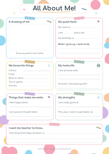 All About Me - Transition Activity