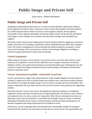 Julius Caesar - William Shakespeare – Public Image and Private Self